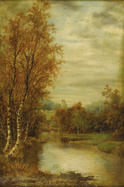 Herfstlandschap met Vijver en Kasteeltoren door Alfred Augustus Glendening